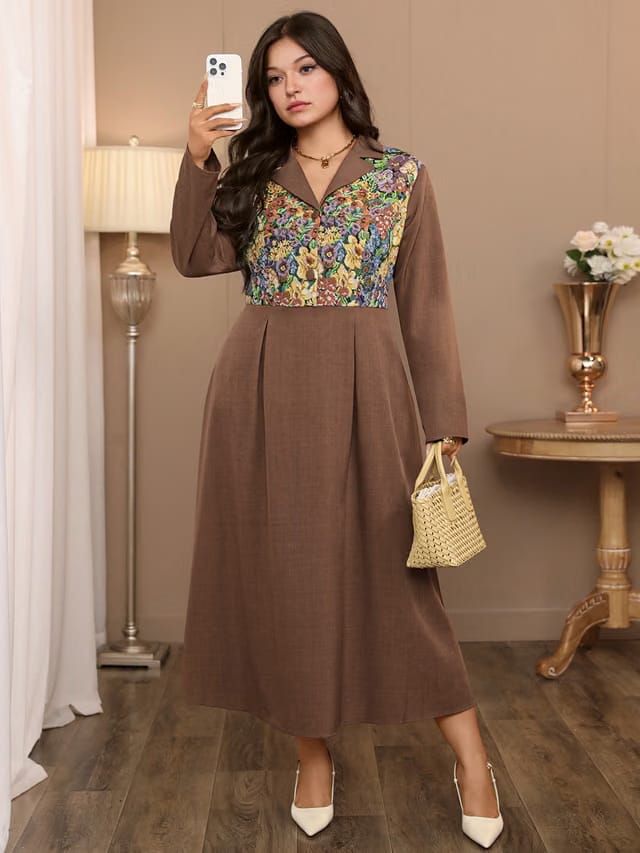 Women's Plus Size Contrast A-Line Dress