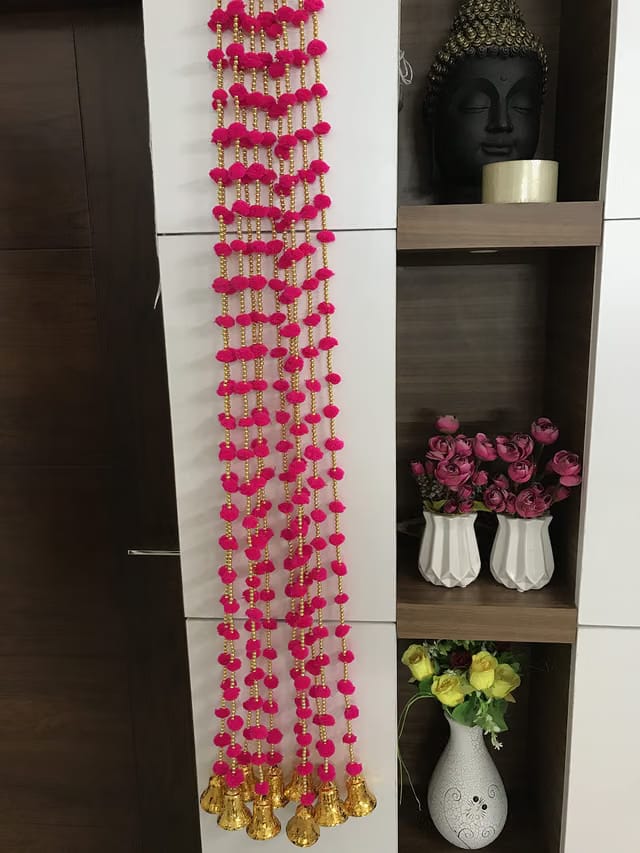 Magpie Collections Handmade Dark Pink Strings Pom Pom for Door,Wall Hanging Bandhanwar Toran