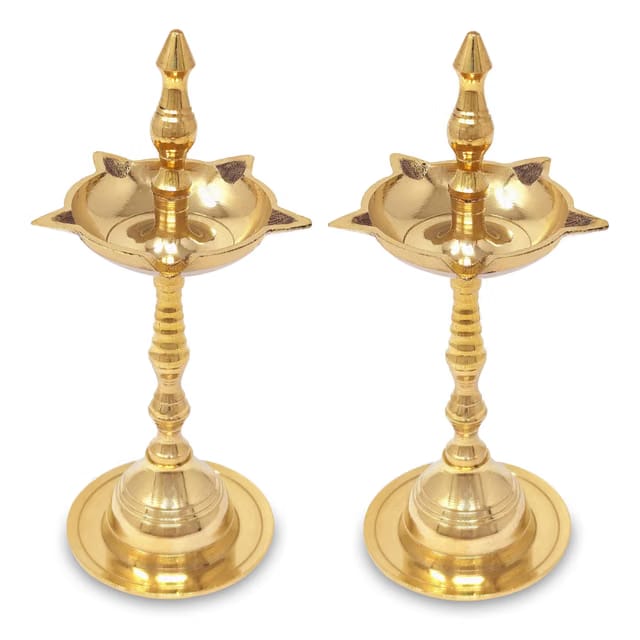 Brass Diya Kerala Samai Very Small 6 Inch Traditional Oil Lamp Deepak Lamp Kutthu vilakku Panchmahal Deepam for Pooja