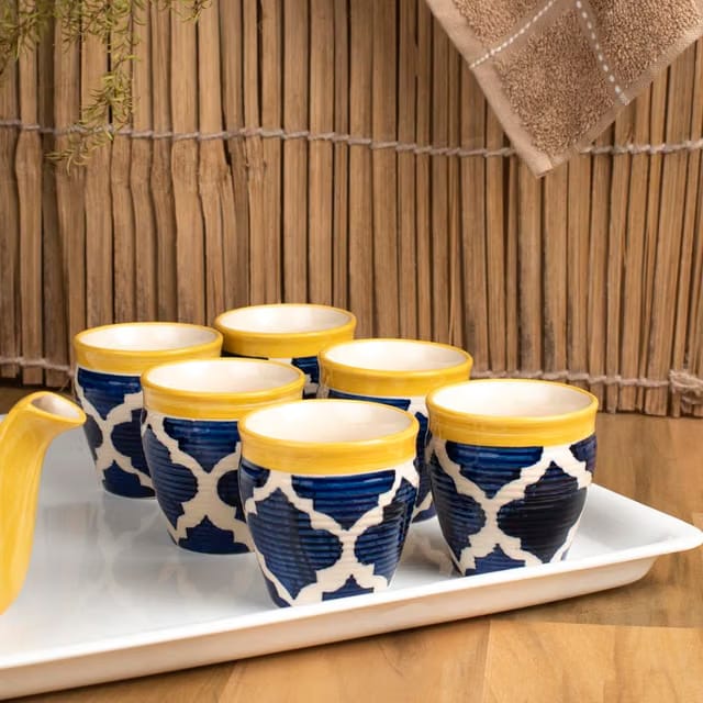 HS Hindustani SAUDAGR Blue Umrao Ceramic kulhad Sets of 6 kulhads for chai Tea Cups Coffee Milk Mug for Home Kitchen