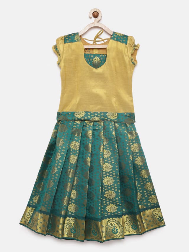 Yellow & Green Ready to Wear Pattu Pavadai
