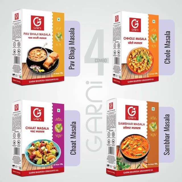 GARNI Foods Pav Bhaji + Sambhar + Chhole + Chaat Masala Combo