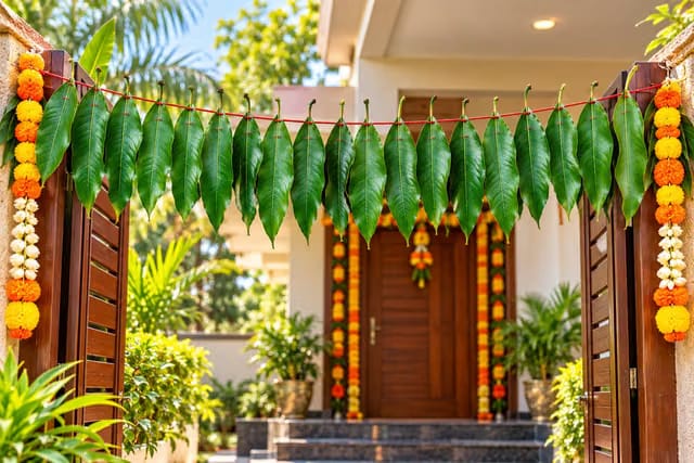 Fresh Natural Mango Leaf Toran for Main Door 5 to 5.5 Feet Mango Leaves Bandhanwar Pooja Diwali Navratri Wedding Griha