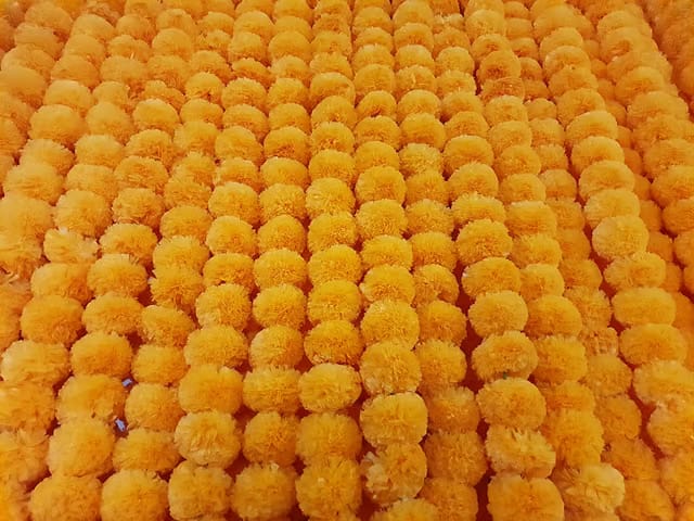 Artificial Marigold Flower Garlands (Orange, Pack Of 5), 150 Centimeters