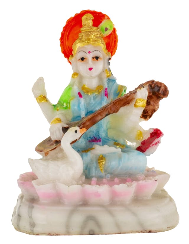 White Saraswati Idol, Oval Shape, Resin Made, Size Aprox 8cm and 90g, Pack of 1 Saraswati Idol in Box