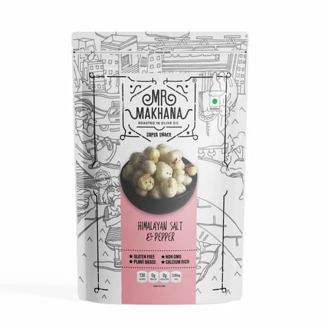Mr Makhana Roasted Flavoured Makhana Himalayan Salt & Pepper 55g, Roasted Makhana