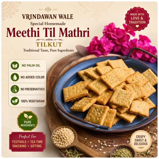 Vrindawan Wale Special Homemade Meethi Til Mathri Tilkut, No Palm Oil, No Preservatives
