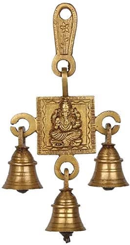 Brass Religious Hanging Bell (Ganesh, Gold), 3.5 cm, 15 cm, 3.18 inches
