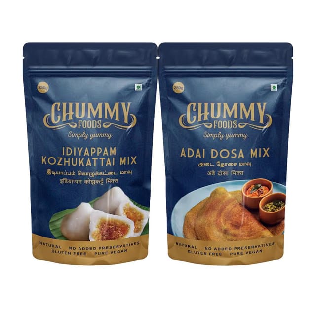CHUMMY FOODS Idiyappam & Kozhukattai Mix + Adai Dosa Mix Combo – South Indian Breakfast and Snack Combo – Easy to