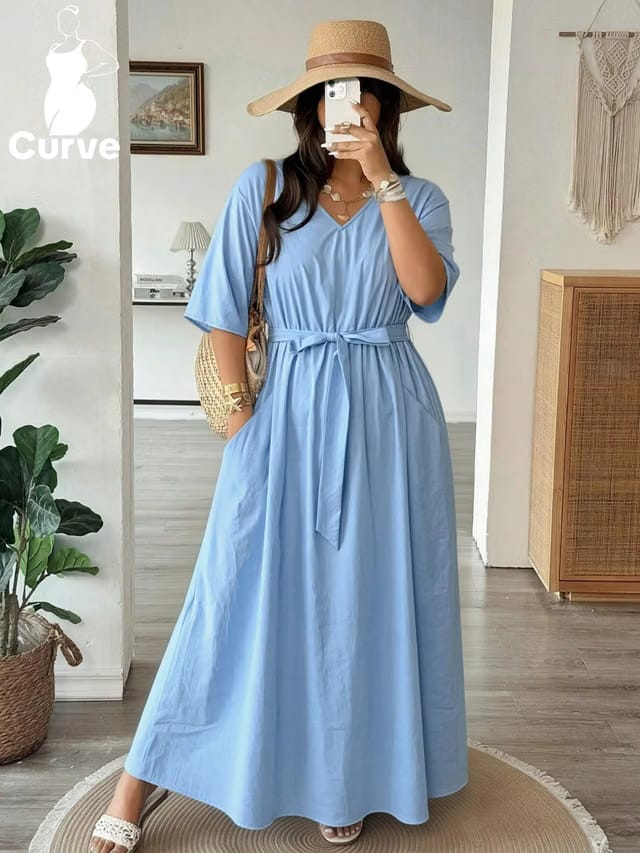 Women's Plus Size Belted A-Line Dress