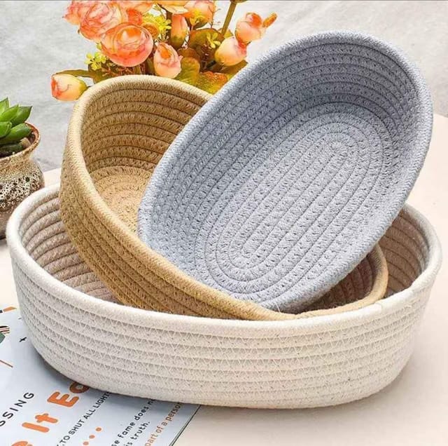HOME LIVING Handwoven Braided Natural Jute Oval Baskets- Storage Box Planter Basket, For Kitchen And Office (Multi
