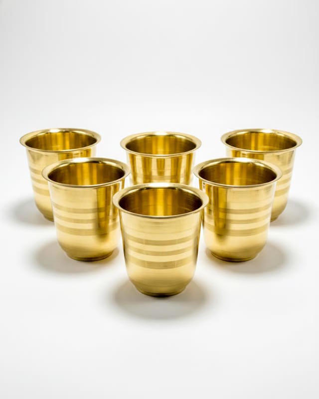 Pure Brass Small Pooja Glass Set of 6 Pcs for Serving Water, Milk, Or Other Offerings During Puja |