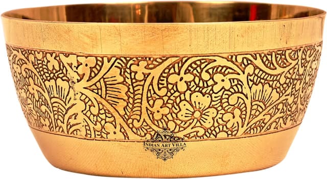 Embossed Design Brass Bowl Katori, Serving Indian Dishes 200 ML, Gold