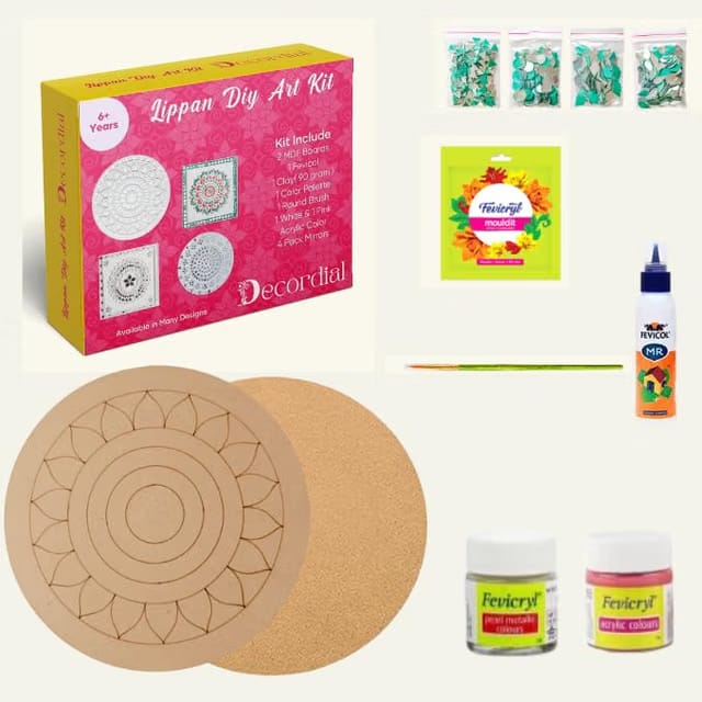 lippan Art Materials DIY kit with 2 premarked madhubani Mandala Designs MDF Board Decorative Mirrors Colours lippan Art
