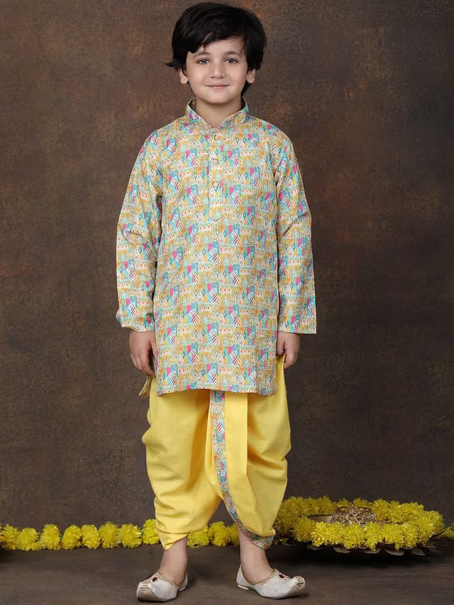 Superminis Boys Printed Pure Cotton Kurta with Dhoti Pants