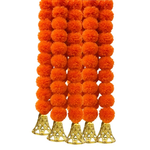 Marigold Garlands Decoration with Bell, Artificial Flowers for Decorations Hanging Garlands for Home Decorations