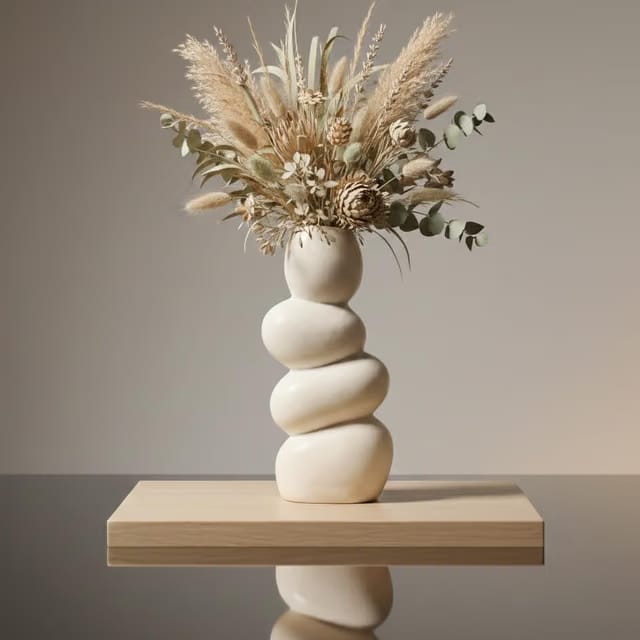 Ceramic Stone Vase for Home Decor Ceramic Vase for Pampas Grass, Abstract Bubble Stacked Pebble Design
