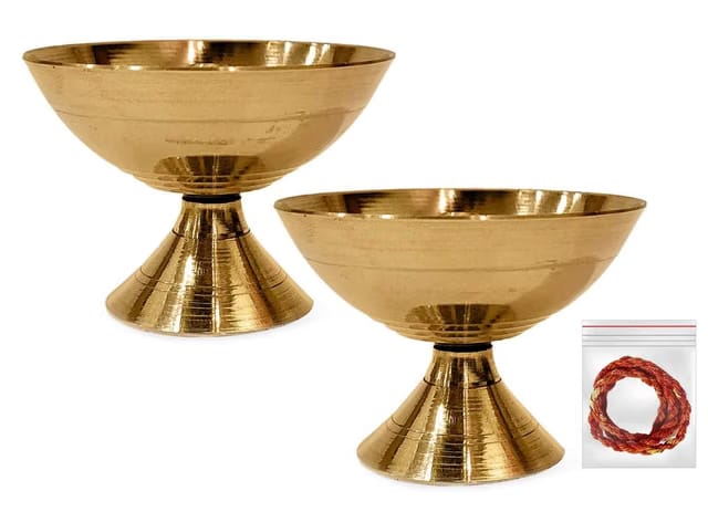 Craftsman Brass Payali Diya for Puja Set of 2 - Payali Diya with Akhand Jyot Red Wicks