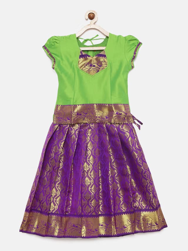 Green & Purple Ready to Wear Pattu Pavadai