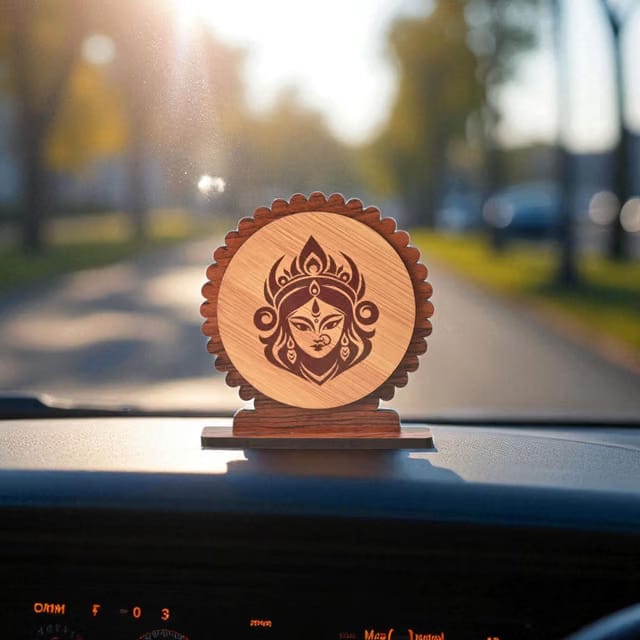 GKD Maa Durga Wooden Idol for Car Dashboard