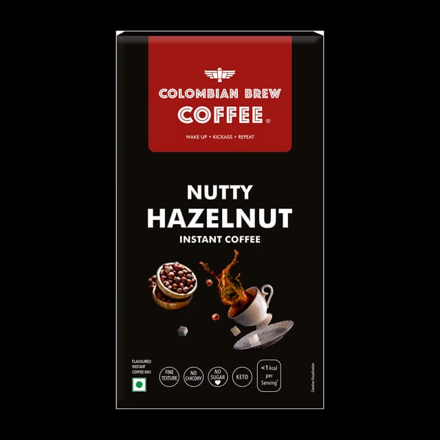 Colombian Brew Hazelnut Instant Coffee, No Sugar Vegan, 50gm Instant Coffee