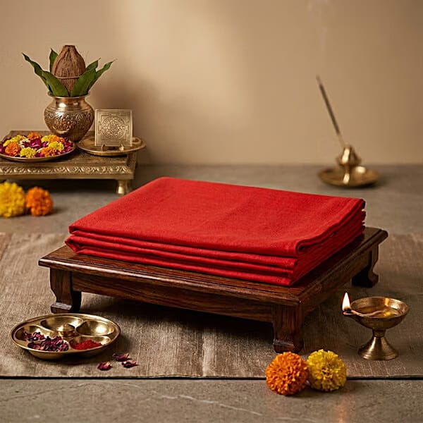 Red Pooja Cloth For God Aasan & Chowki Kapda, 1 pc
