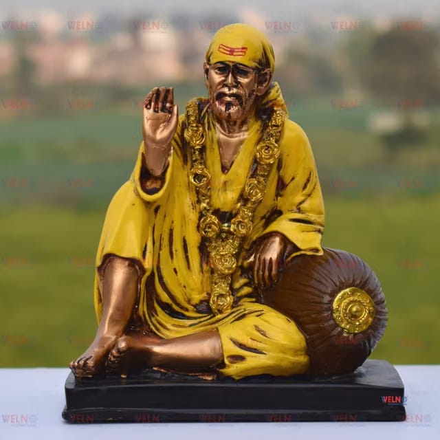 Resin Sai Baba Idol Gifts Ashirwad Murti for Office Decor/Used in Pooja/Mandir, 9L x 14W x 16.5H Centimeters