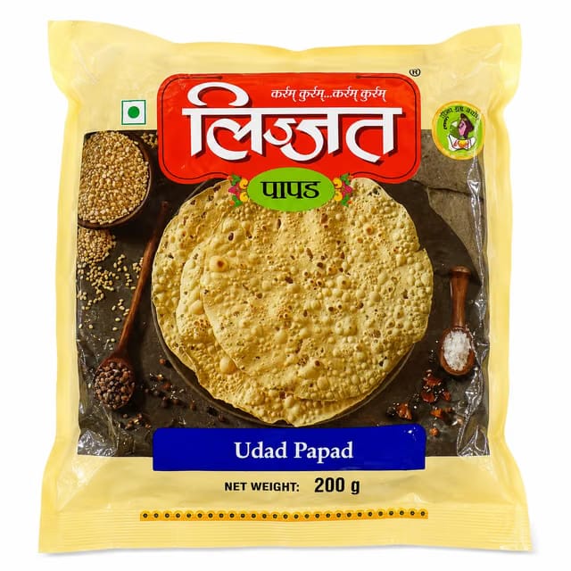Lijjat Papad - Udad,Made with Spices and urad dal, 200G, Cilantro