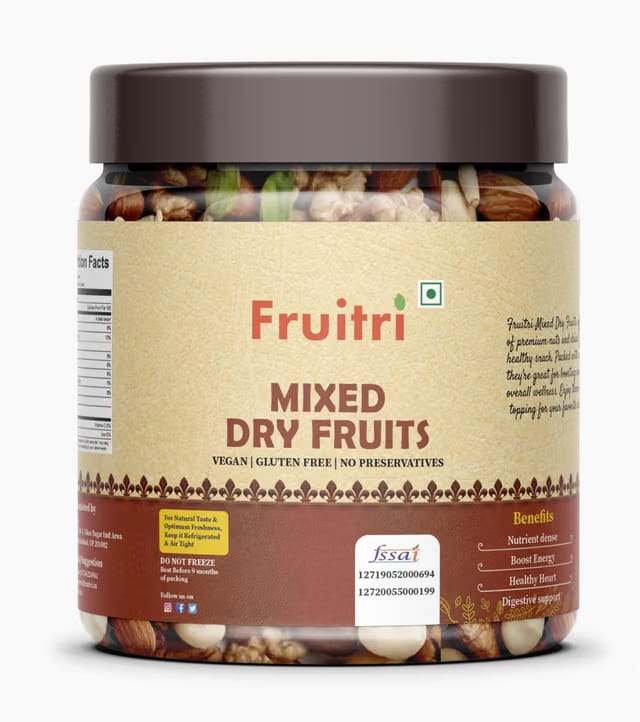 Fruitri Nut Mix -100% Natural and Organic Mix of Fresh Nuts & Dried Fruits Jar 150g