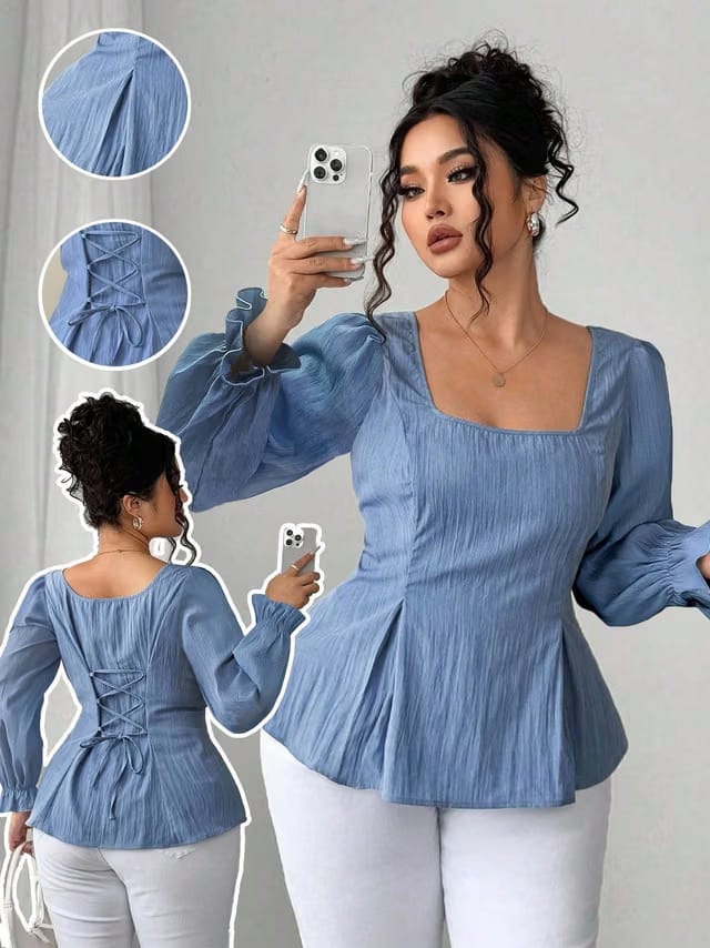 Women's Plus Size Lace Up Top