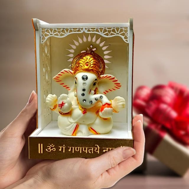 Acrylic Ganesh Idol for Car Dashboard with Small Temple for Car Dashboard,Ganesh Idol for Office Desk,Ganesha Idol for