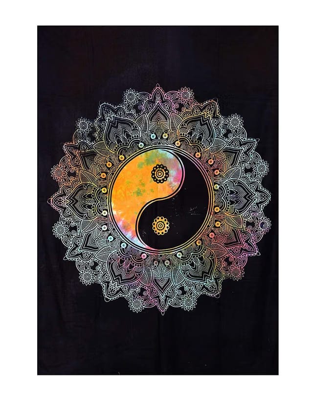 Cotton Hippie Hippy Celestial Wall Hanging Indian Bohemian Psychedelic Ying Yang Tie Dye Mandala Tapestry