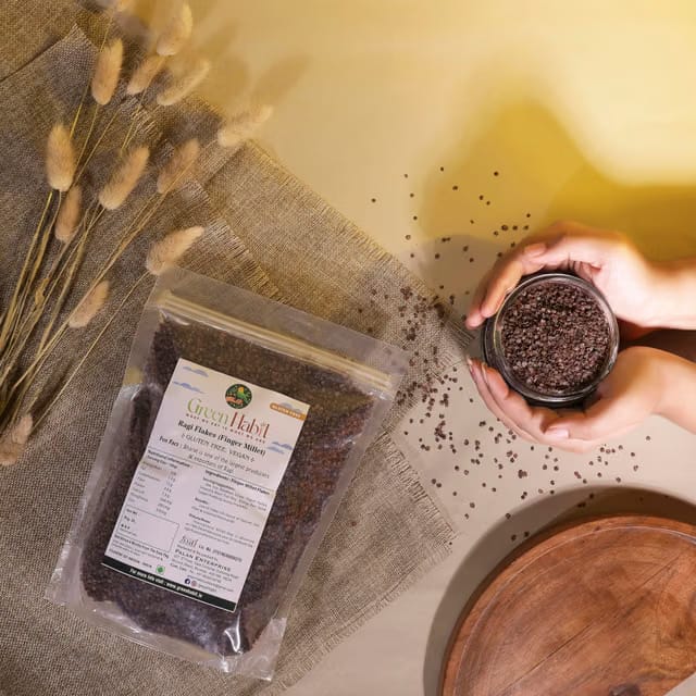 GreenHabit Ragi Flakes 500gm - Nutritious and Gluten-Free Finger Millet Cereal a.k.a nachini Poha - High Fiber Breakfast