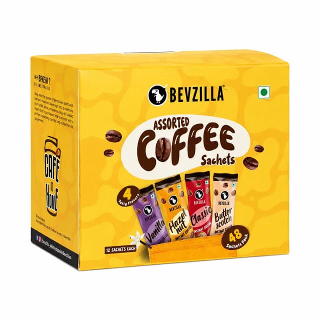 Bevzilla 48 Instant Coffee Powder Sachets (4 Flavours)