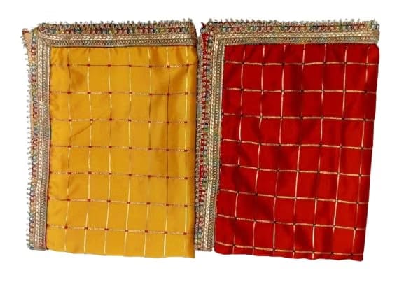 Cloth, Aasan for Pooja & Mandir,Velvet puja Asan Silk Cloth, (18x24 INCH)(45X60 CM) (RED Yellow Check)
