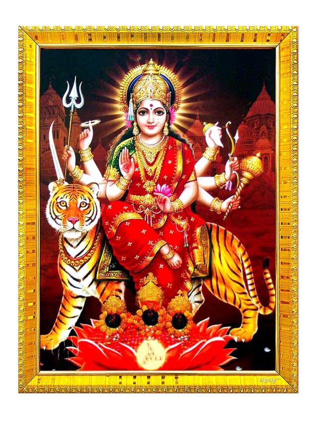 Durga Maa Photo Frame For Wall / Rectangular Table / Pooja Room ( 7x9 inches, Acrylic Glass)Golden