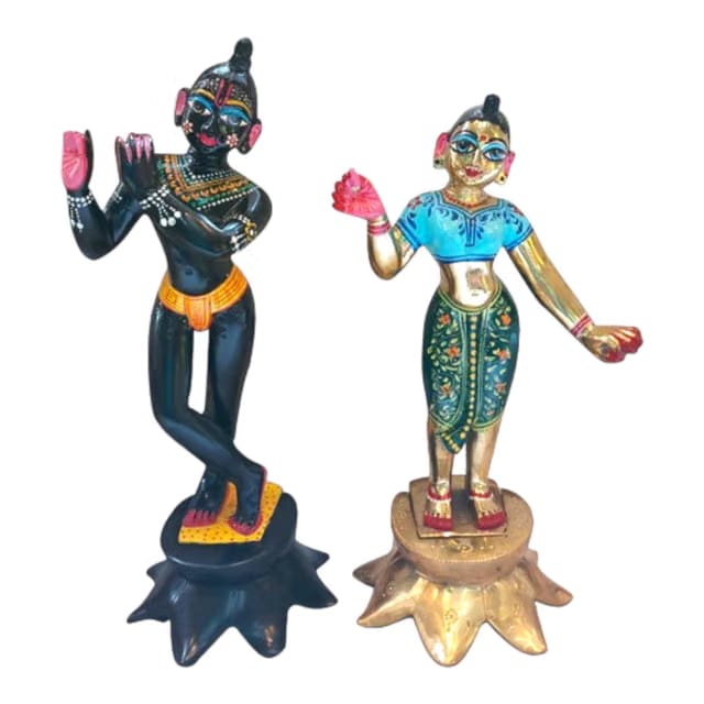 Ashtadhatu-Brass Radha Krishna Idol (Black Krishna and Color Radha) (3 Inch Height)