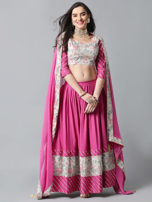 Floral Printed Gotta Patti Ready To Wear Lehenga & Blouse With Dupatta