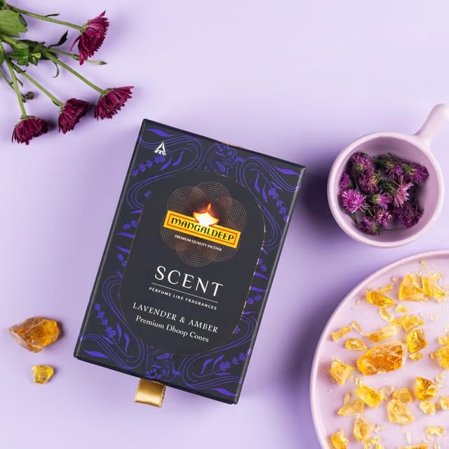 Scent Premium Bambooless Dhoop Cones - with Lavender and Amber fragrances (40 cones)