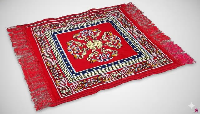Traditional Carpet/Quilted Pooja Mat, Asaan |Square Shape & Soft Velvet Material|Maditation Prayer Mat|Red Color Pooja