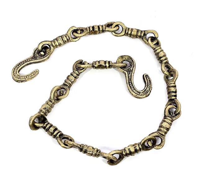Brass Chain with Hooks for Hanging Bell Diya Deepak Bells - Length 2 Feet (24" Inches) - Golden (‎Brass/Chain/2-Feet)