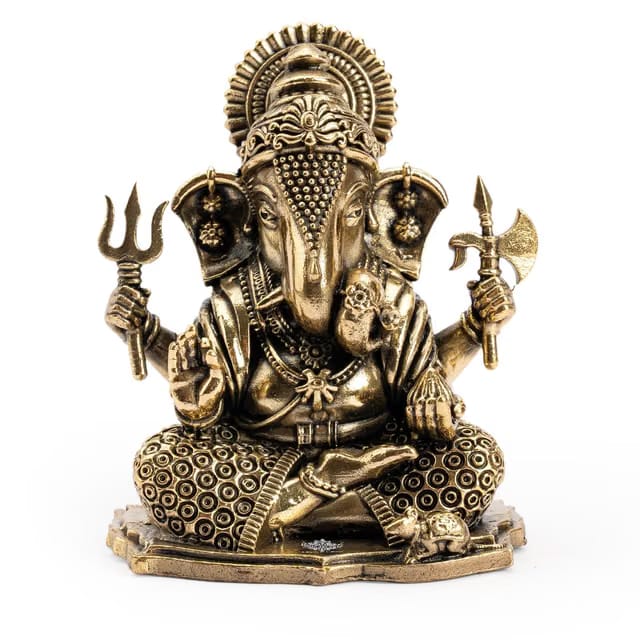 INDIAN ART VILLA Brass Ganesha Idol, 2 Inch Ganesh Ji Murti for Pooja Room, Meditation, Office & Car Dashboard