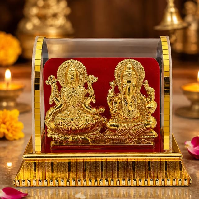 Golden Lord Ganesh & Maa Lakshmi Acrylic Idol