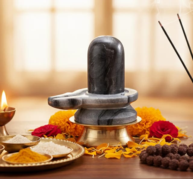 KLEO Marble Stone Shiva Lingam Shiv Ling Idol Murti for Daily Pooja (3.5" Height), Black, Shiva