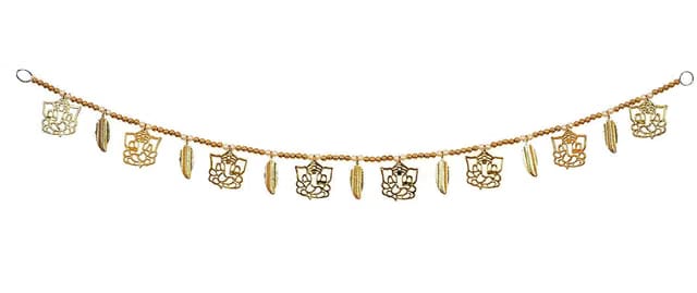 Golden Metal Ganesha with Leaves Door Hanging Toran Bandhanwar for Diwali Decoration, 3 Ft Long