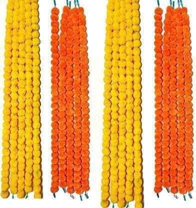 Uganio 10 Pcs Indian Handmade Artificial Marigold Garland Flowers for Decoration Long for Door Decoration Toran Genda