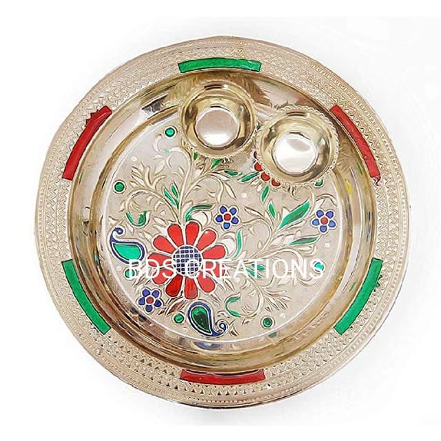 044 Multicolour Designer Decorated Diya BHAIDOOJ, Engagement (15CM) Platter