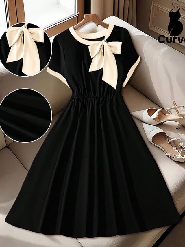 Women's Plus Size Bow A-Line Dress