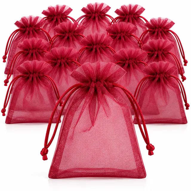 OREAYU Maroon Organza Gift Bags with Drawstring