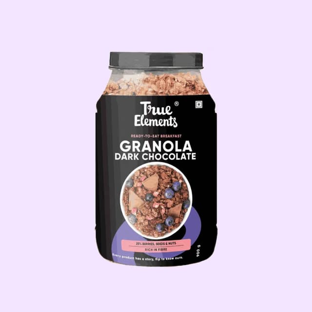 True Elements Crunchy Dark Chocolate Granola For Breakfast